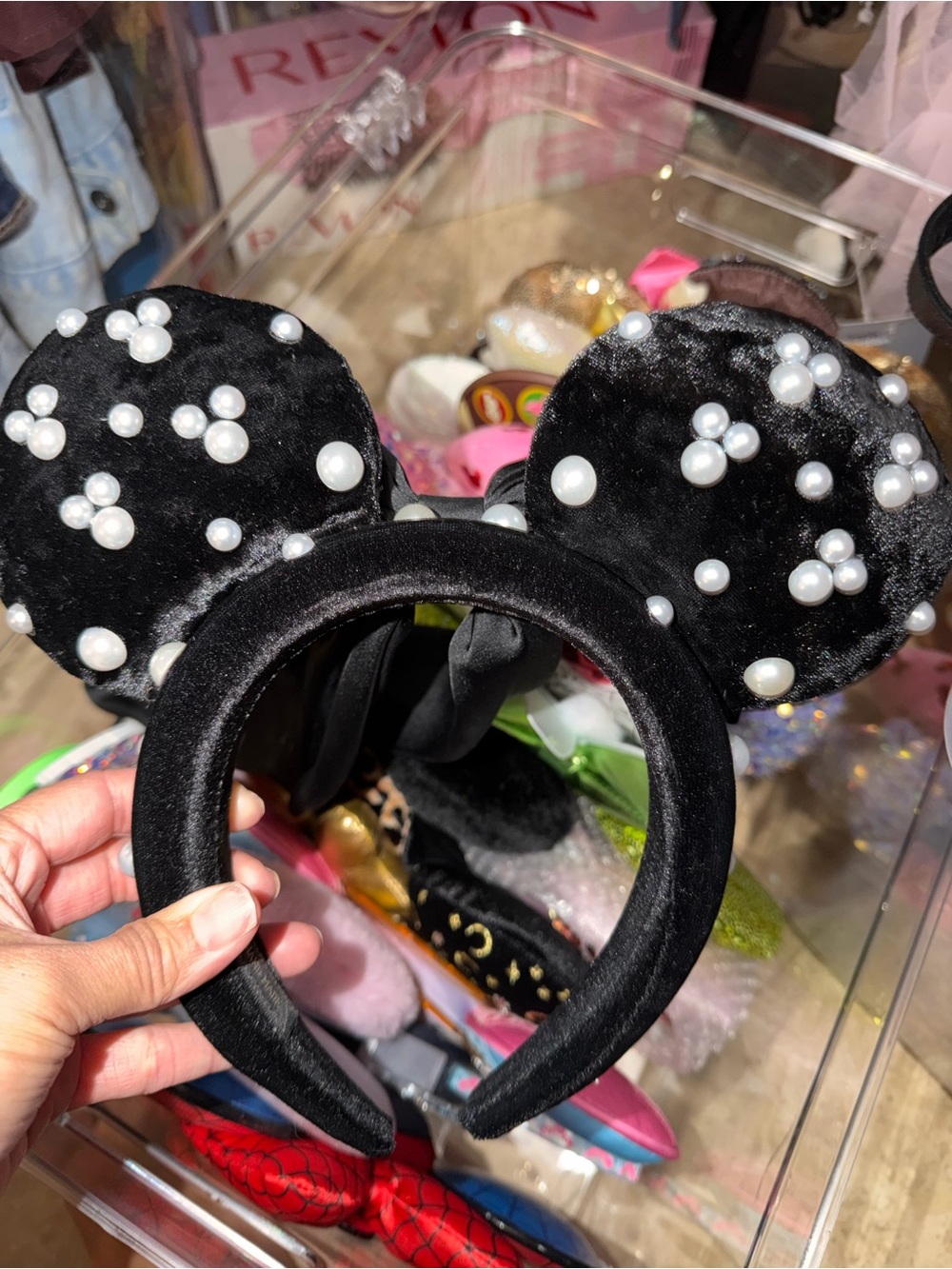 Black Velvet Pearl-Embellished Minnie Mouse custom ears